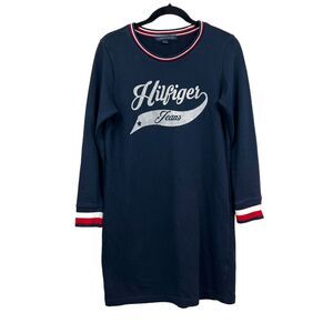 Tommy Hilfiger Womens Sweater Dress Glitter Graphic Logo Stretch Navy Size S/P*